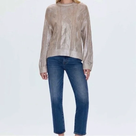 PISTOLA EVERLY FOIL ACCENT COTTON SWEATER GILDED CASTLE COLOR WOMENS SZ LARGE - Picture 1 of 13